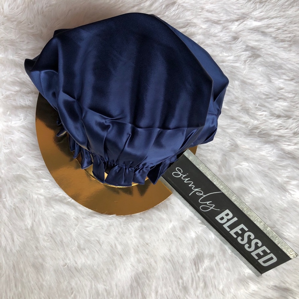 Blue Mulberry Silk Sleep Hair Cap Bonnet Cover - Picture 4 of 5